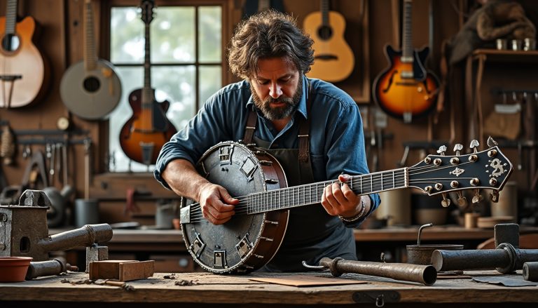 découvrez l’histoire captivante d’un cordonnier inventif qui transforme des métaux en instruments de bluegrass géants. un artisanat unique alliant créativité et passion pour la musique, à travers des créations hors normes et originales.